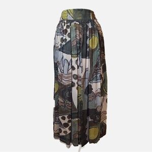Platinum by Dorothy Schoelen Vintage Art-To-Wear Landscape Pleated Maxi Skirt